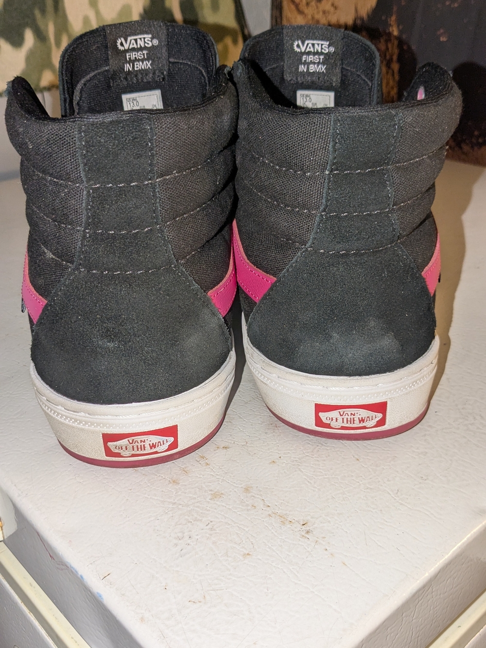 Vans Black Mid-Top Sneakers with Pink Side Stripe and White Sole - Picture 2 of 4